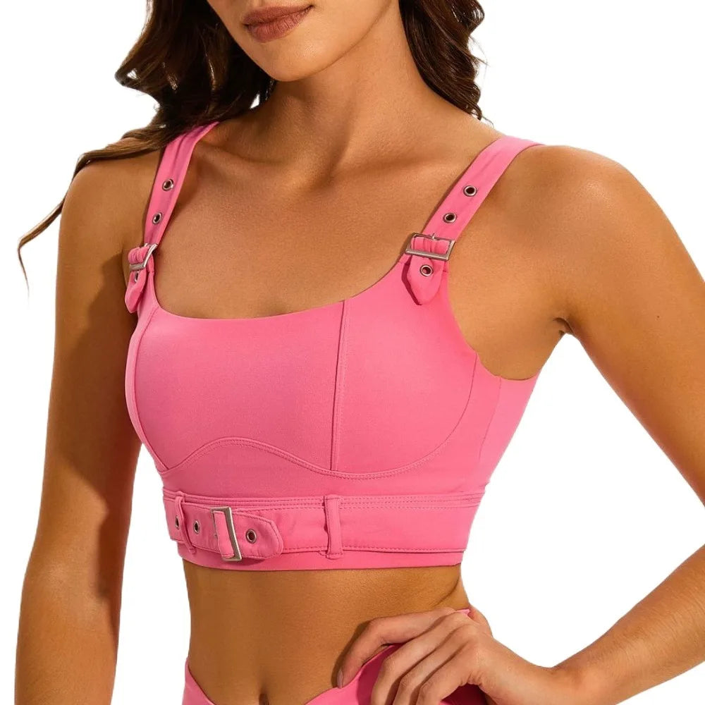 Chic Biker-Inspired Women's Quick-Dry Sports Bra and Leggings Set for Fitness and Running