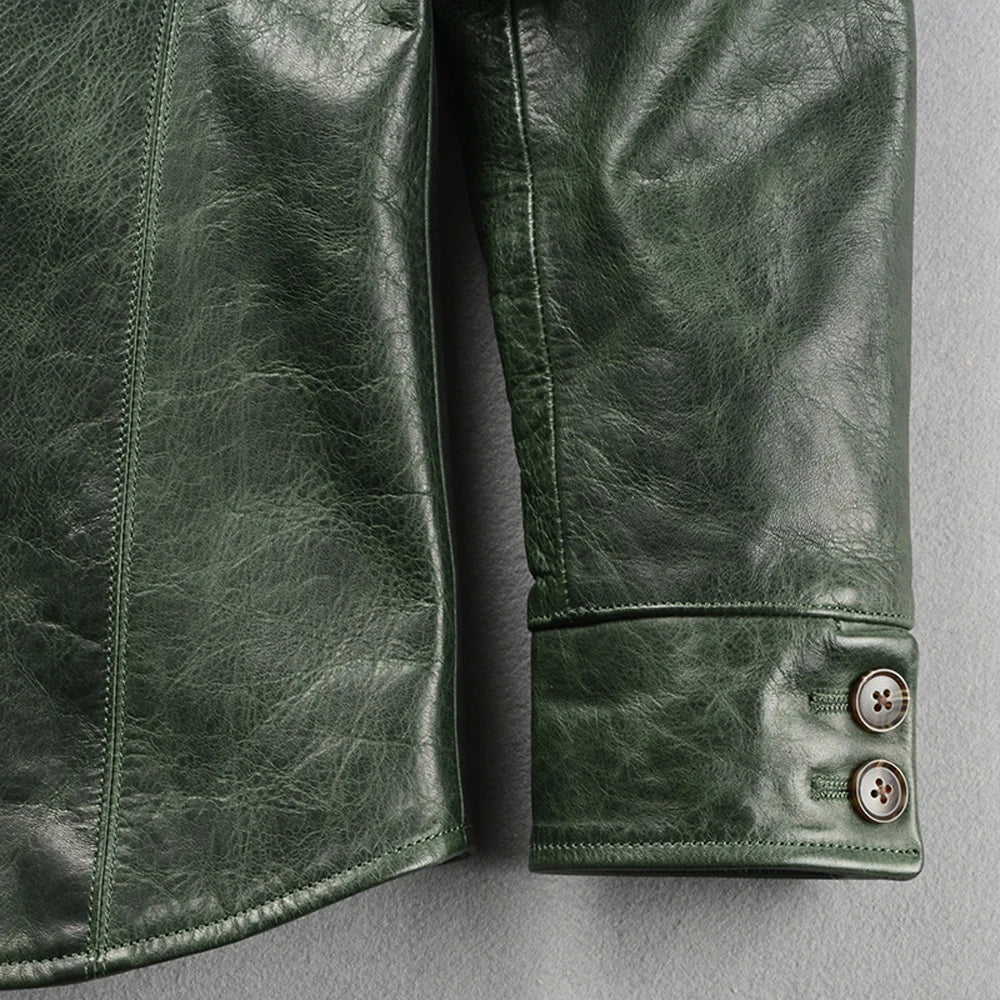 Big & Tall American M65 Horsehide Leather Jacket - Genuine Cowhide Overcoat in Green, Sizes Up to 6XL