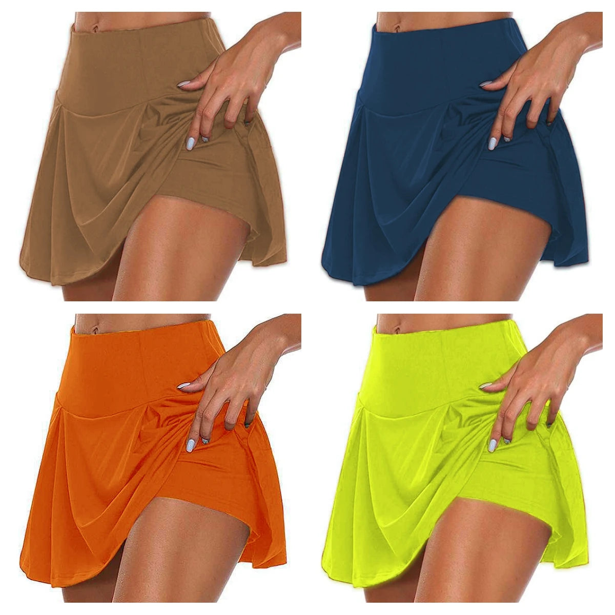 2023 Women's Athletic Skirts for Summer Fitness - Solid Color Running, Tennis & Yoga Skirts with Built-in Liner, Sizes S-5XL