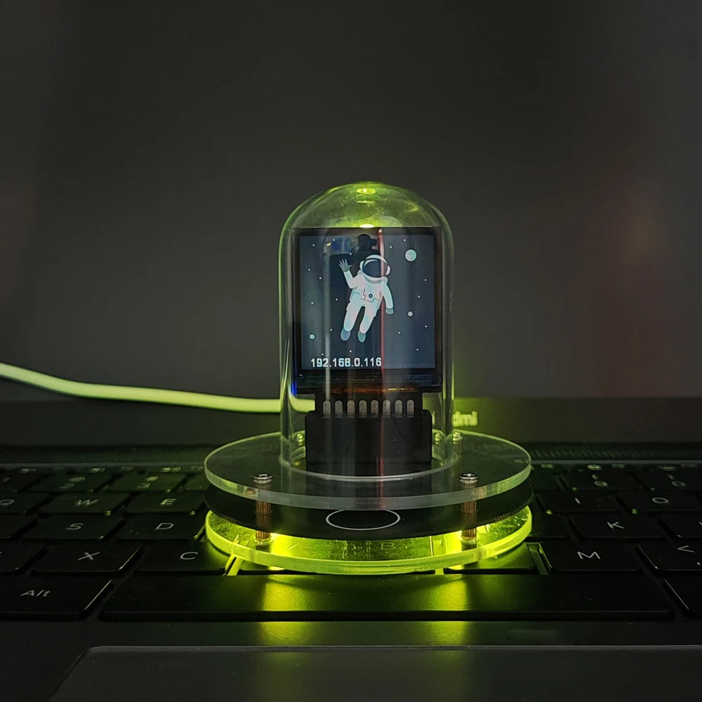 Crypto Chic Nixie Tube Alarm Clock with Custom RGB Lighting & Personal Photo Gallery