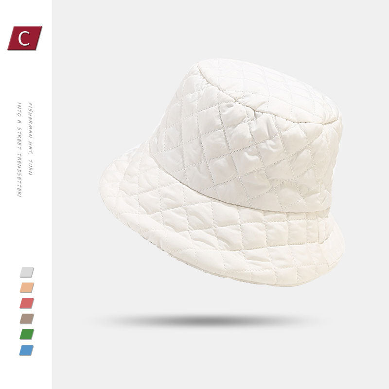 Chic Rhombus Design Winter Bucket Hat for Women - Premium Lightweight Down Cotton Fisherman Cap