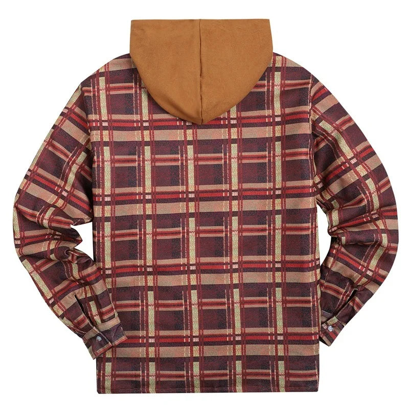 Oversized Men's Quilted Plaid Flannel Hooded Winter Coat