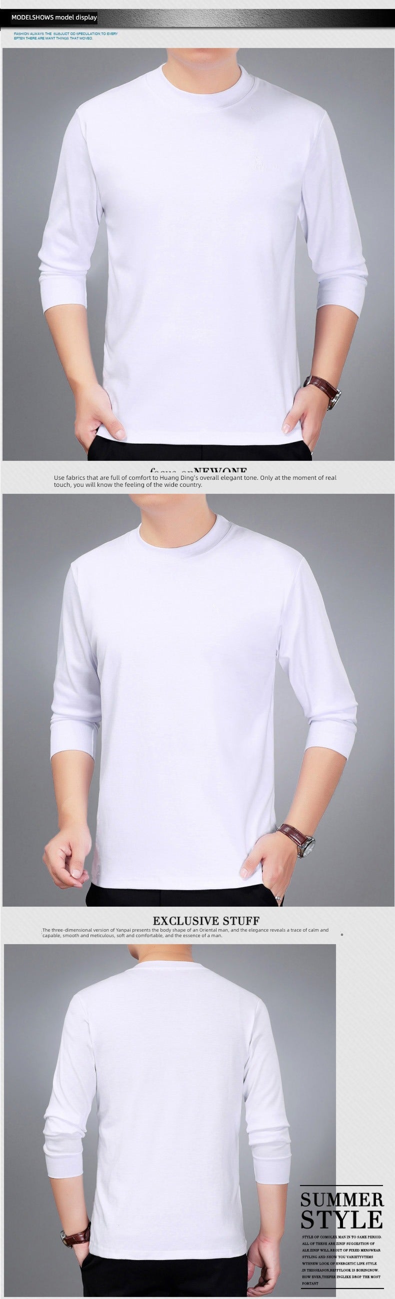 Cotton Long-Sleeve Half-Neck T-Shirt for Stylish Middle-Aged Dads