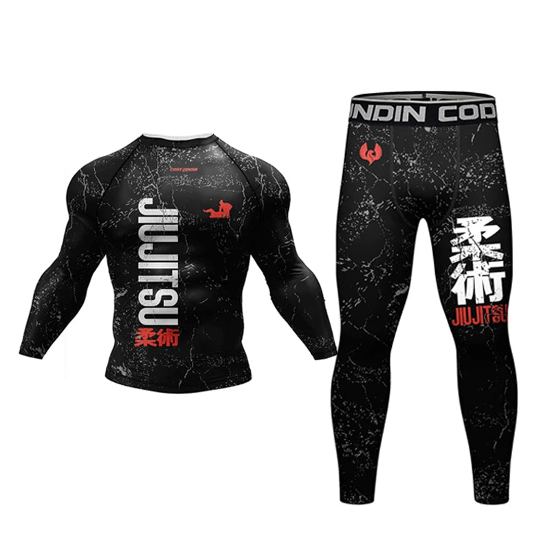 4-Piece Men's Jiu Jitsu Rashguard Set: MMA T-Shirt, Pants & Gym Shorts for Brazilian Grappling and Boxing