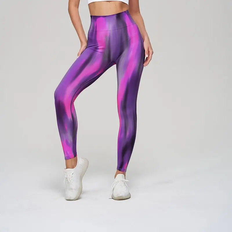 Seamless High Waist Tie Dye Yoga Leggings for Women - Quick Dry Peach Hip Fitness Pants