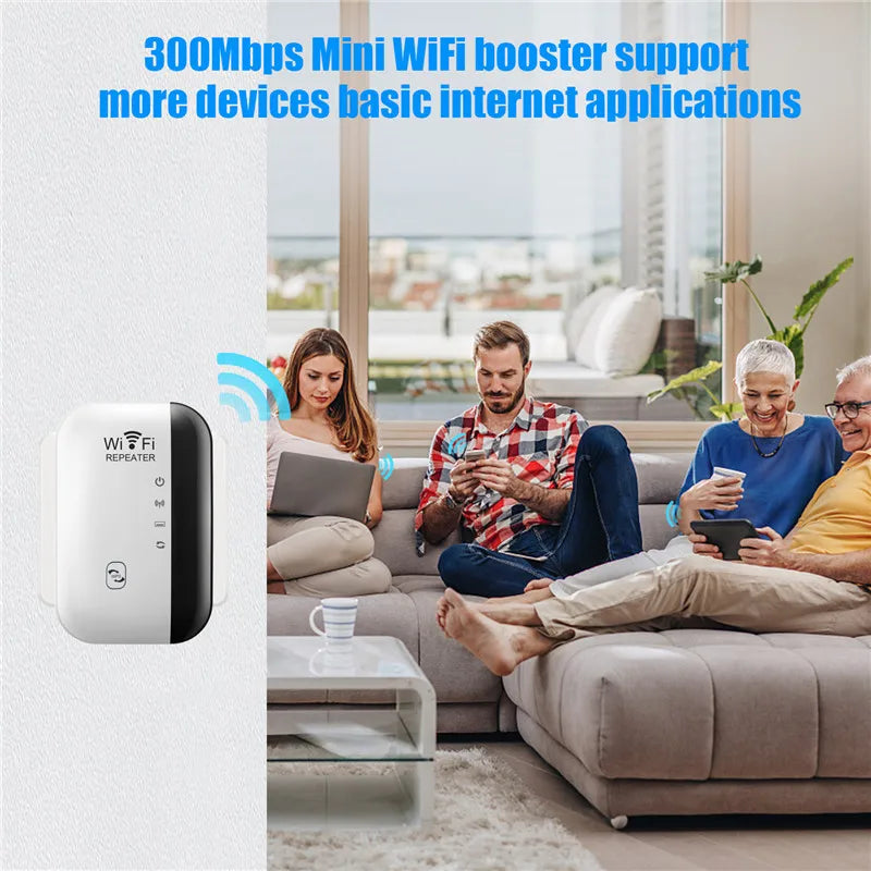 300Mbps Wireless Signal Booster and Wi-Fi Extender for Home and Office - Easy Setup and Universal Compatibility