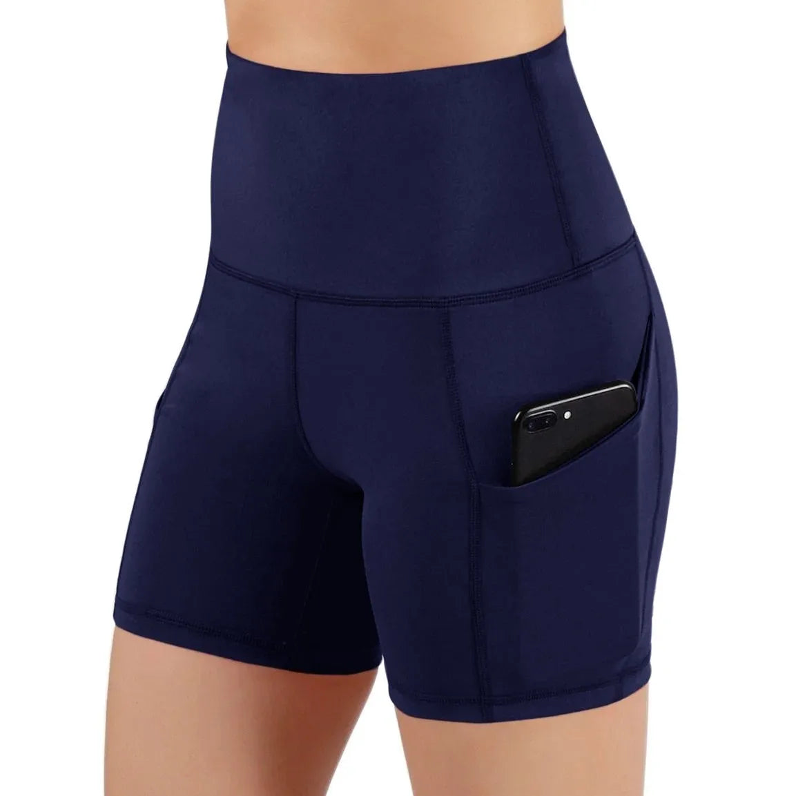 Stylish High Waist Pocketed Women's Yoga Shorts for Gym and Running Fitness