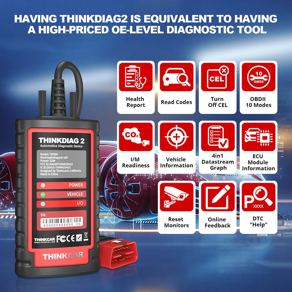 THINKCAR ThinkDiag 2 Pro OBD2 Diagnostic Scanner with All-System Support and Advanced Reset Functions