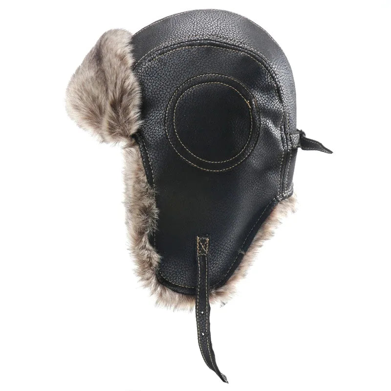 SupSindy Men Winter Bomber Hat With Goggles Outdoor Motorcycle Windproof Warm Faux Fur Pilot Earflap Hat Leather Thermal Ushanka