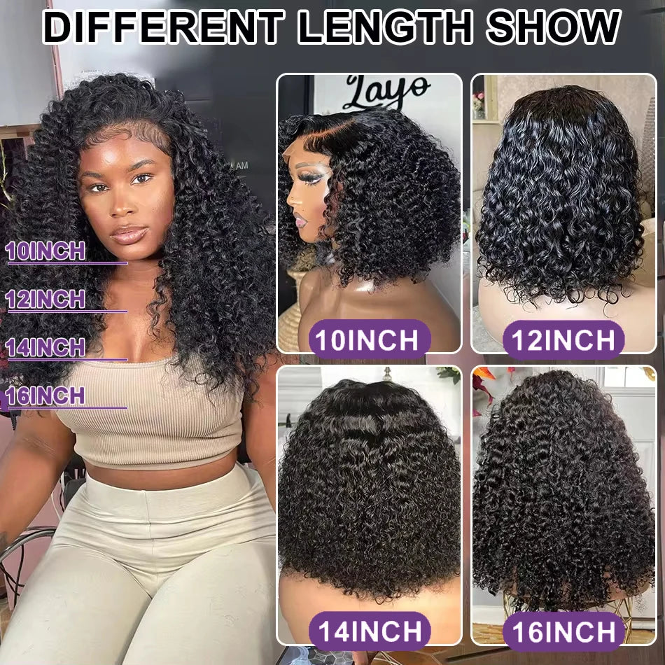 200% Transparent Deep Wave Curly Bob Wigs with 13x4 Lace Frontal and 4x4 Lace Closure for Women