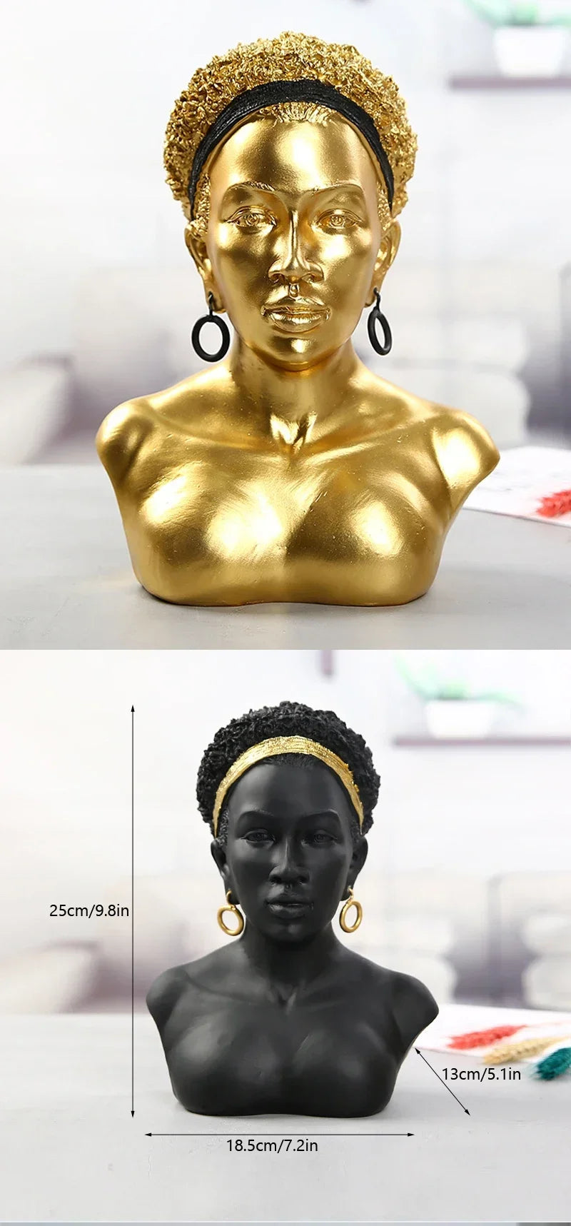 Resin African Black Woman Bust Statue American Figurines Sculpture Home Decor Living Room Shelf Display Cabinet Desk Decoration