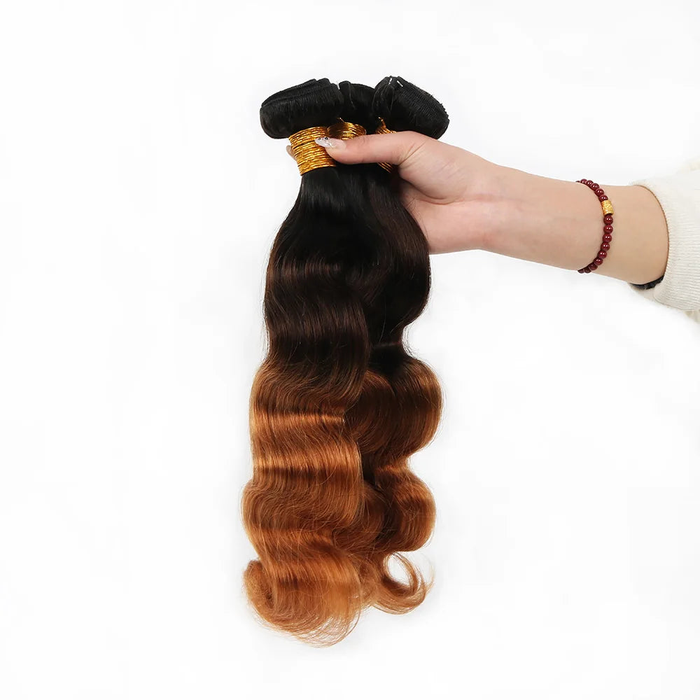 Ombre Brown 10A Brazilian Body Wave Remy Hair Extensions – T1B/4/30 Bundles (Set of 3)