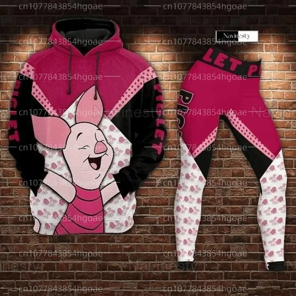 Customizable Disney-Inspired Women's Hoodie and Legging Set for Yoga and Sports Fashion 2024