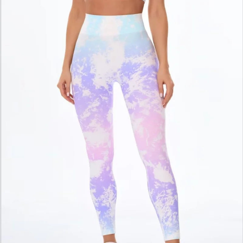 2024 Peach Hip Seamless High-Waisted Multi-Color Printed Yoga Leggings for Women - Sports Running Tights