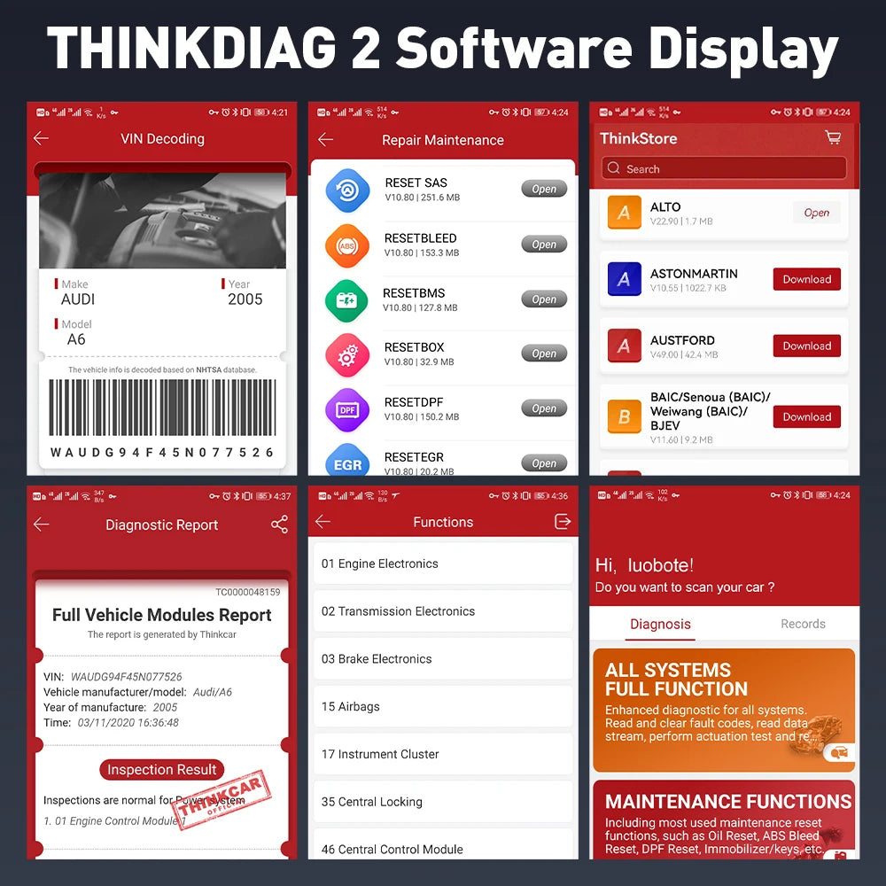 THINKCAR ThinkDiag 2 Pro OBD2 Diagnostic Scanner with All-System Support and Advanced Reset Functions