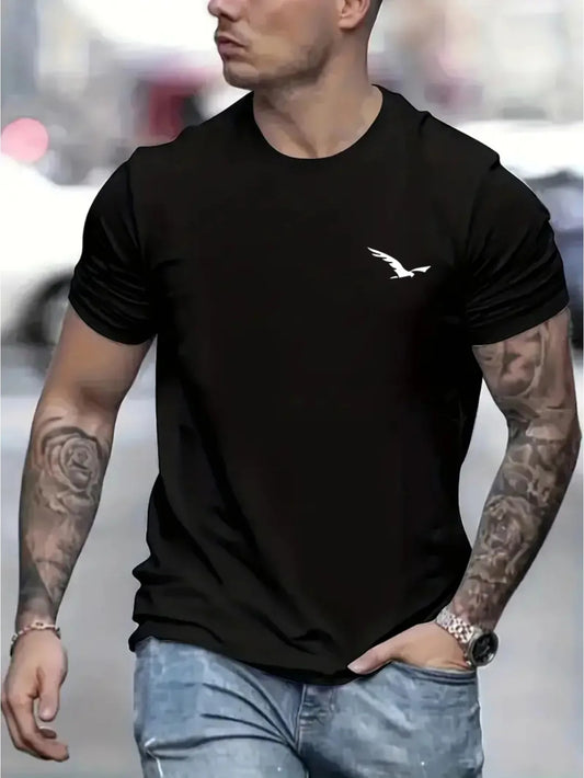 Men's Summer Casual T-Shirt Featuring Eye-Catching Bird Design - 100% Cotton, Relaxed Fit, Crew Neck, Short Sleeves