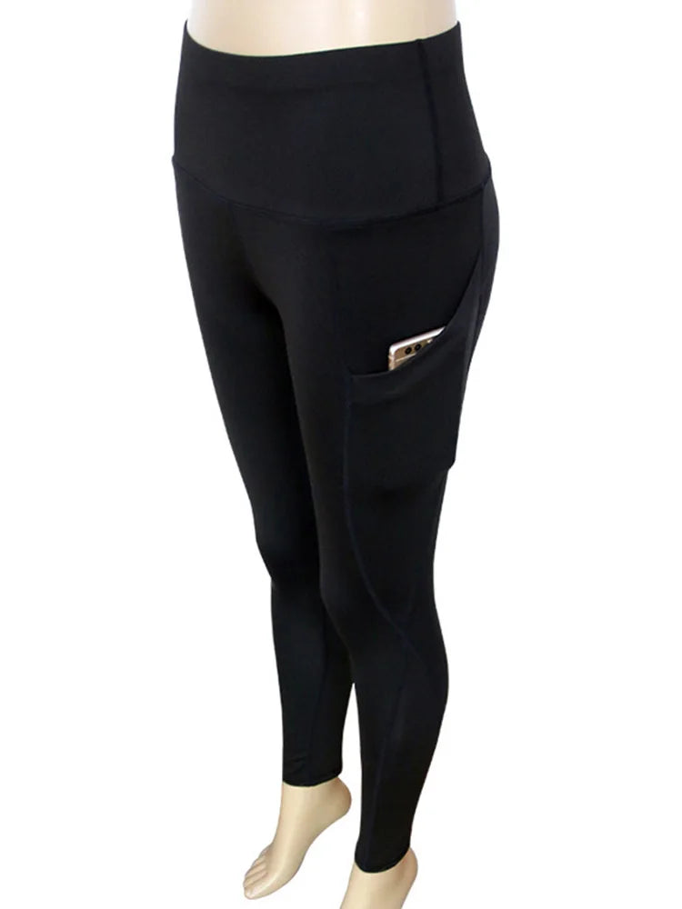 High Waisted Polyester Yoga Leggings with Pockets - Women's Fitness Trousers for Gym and Casual Wear