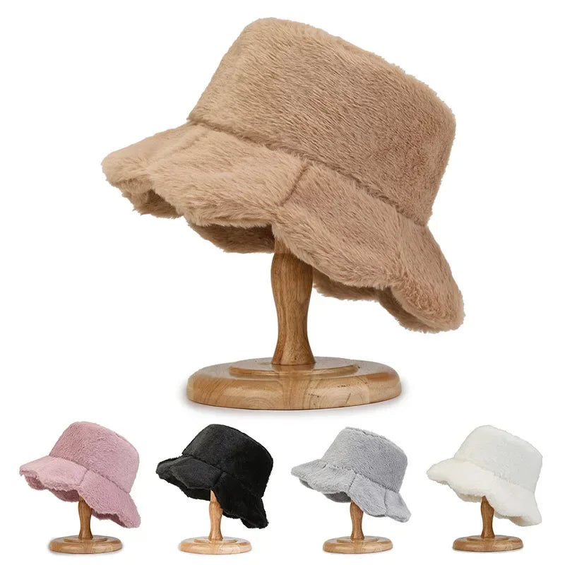 Chic Faux Fur Bucket Hat for Women - Warm Lamb Wool Fisherman Cap for Fall and Winter Activities