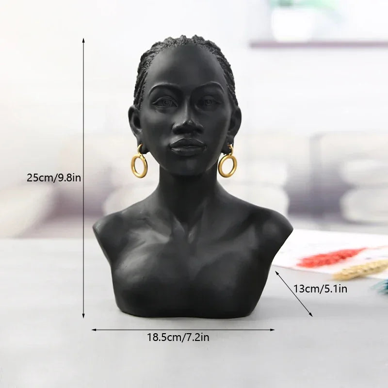 Resin African Black Woman Bust Statue American Figurines Sculpture Home Decor Living Room Shelf Display Cabinet Desk Decoration