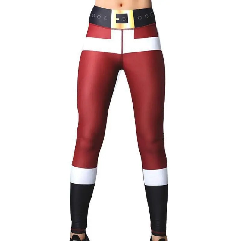 Festive Women's High-Waist Printed Leggings - Sleek & Stretchy Fitness Trousers for Holiday Workouts