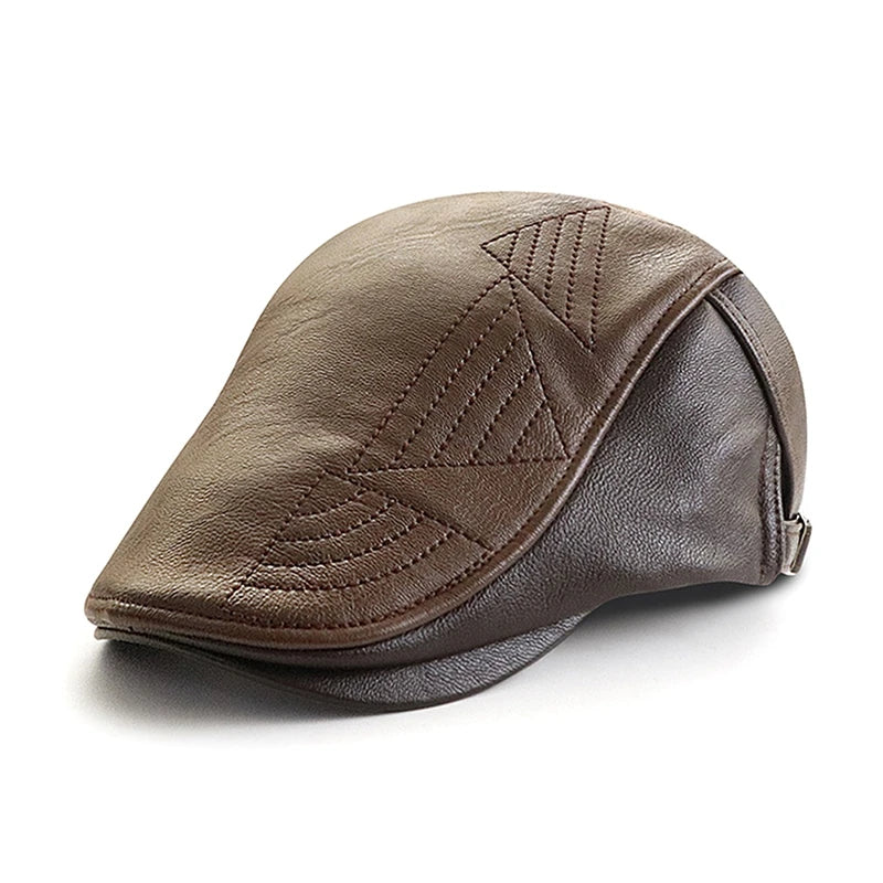 Elegant Leather Beret for Men - Vintage British Style Painter Cap for Autumn & Winter Fashion