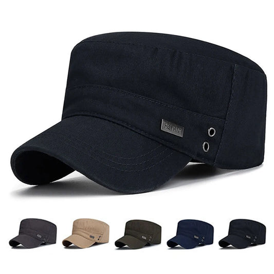 Unisex Vintage Cotton Snapback Cap - Adjustable Flat Top Hat for Outdoor Activities