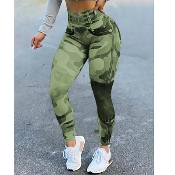 2024 Fall/Winter (XL.XXL.XXXL) Women's High-Waisted Elastic Denim-Look Leggings for Fitness and Yoga