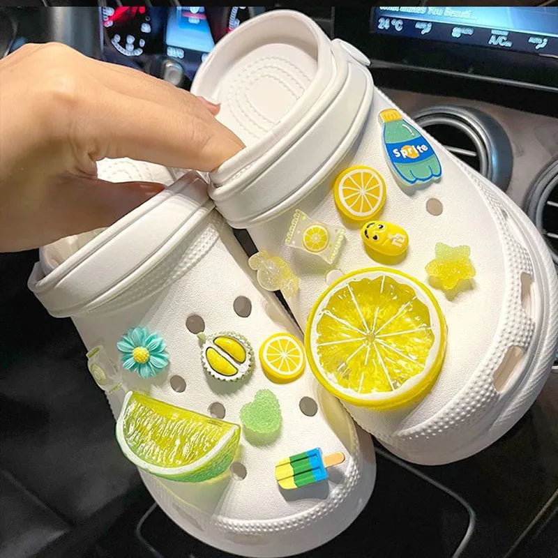 Cute 2024 Lemon-Themed Shoe Charms for JIBS Clogs - Fun DIY Accessories for Kids and Adults