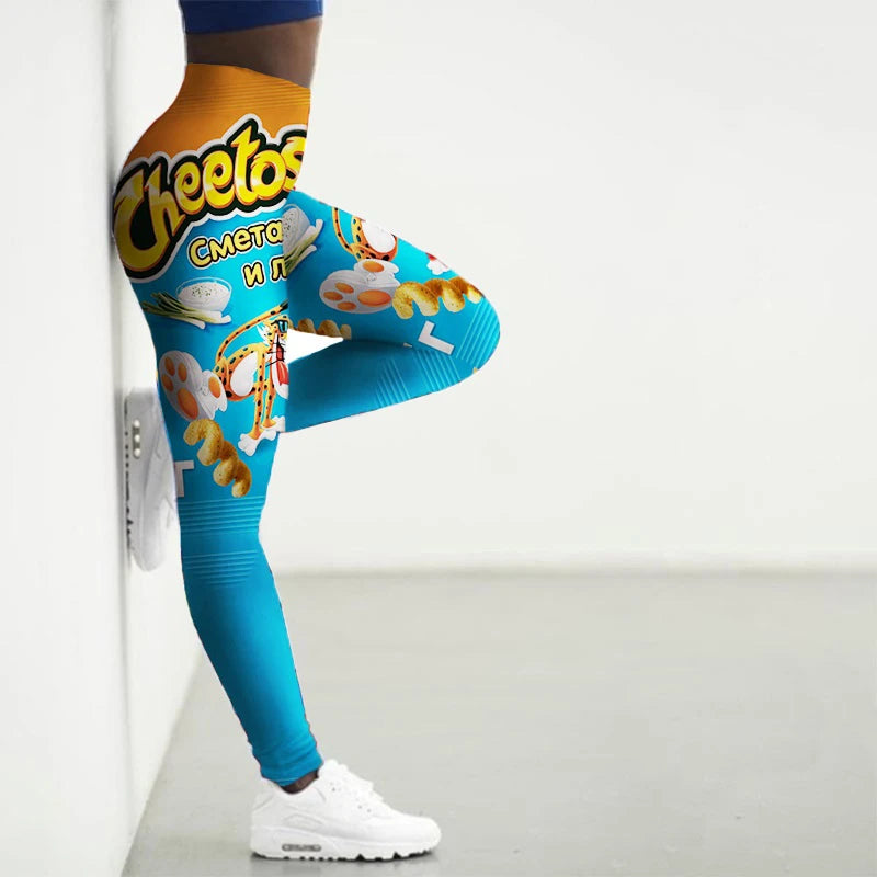 Fun & Flirty 3D Snack Print Leggings for Women - Seamless Yoga & Gym Tights