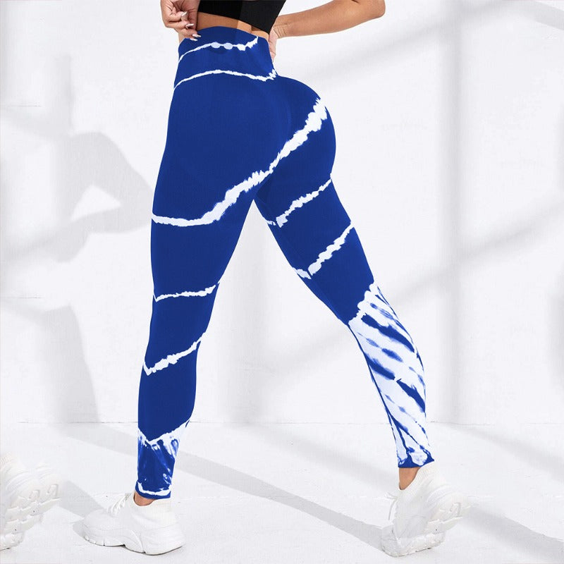 High-Waisted Striped Tie Dye Fitness Leggings with Seamless Butt Lift Design for Ultimate Comfort and Performance