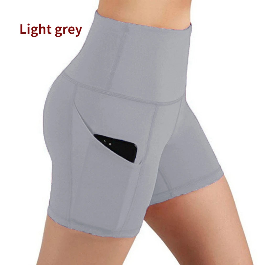 Stylish High Waist Pocketed Women's Yoga Shorts for Gym and Running Fitness