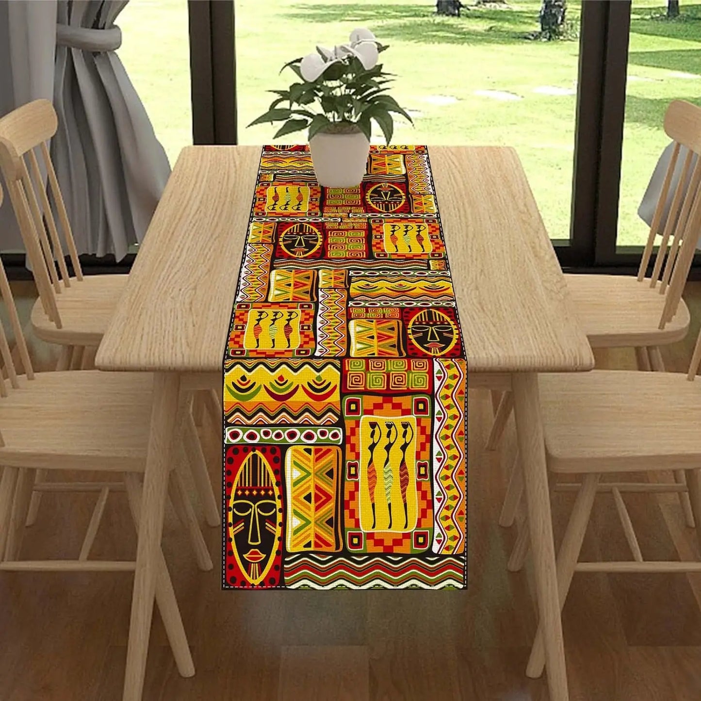 Ethnic Bohemian African Totems Linen Table Runners Dresser Scarves Table Decor Farmhouse Dining Table Runners Party Decorations