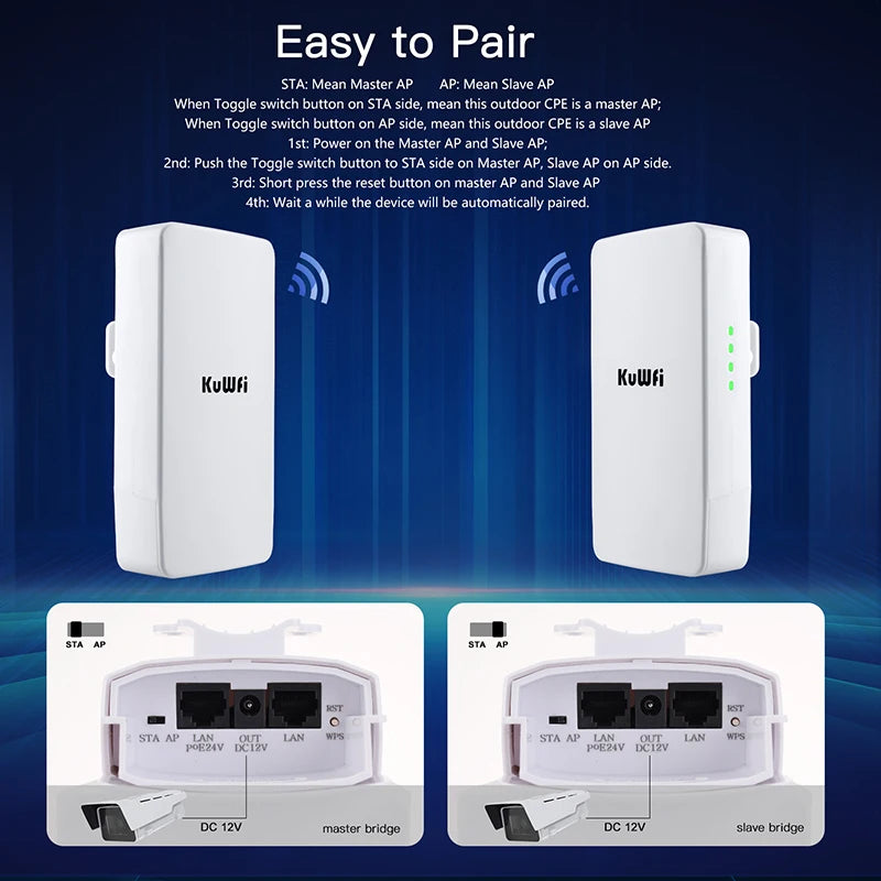 KuWFi Long-Range Outdoor Wi-Fi Extender – Signal Boosting Up to 1KM!