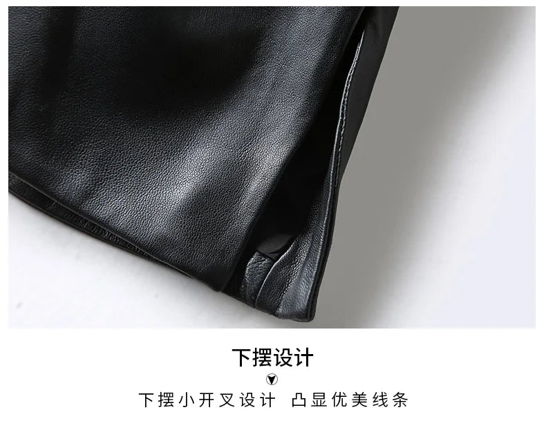 Tcyeek Genuine Leather Coat Women's Mid-length Sheepskin Vest Spring 2023 Slim Fit Motorcycle Leather Jacket Women Clothing New