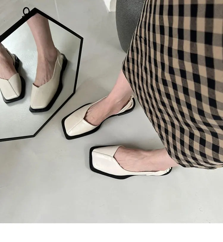 Elegant Square Heel Summer Sandals for Women with Elastic Band - Flat Casual Party Shoes