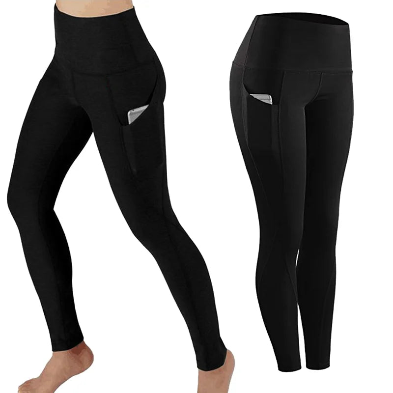 Stylish Women's High-Waisted Skinny Leggings with Pockets for Gym, Running, and Yoga