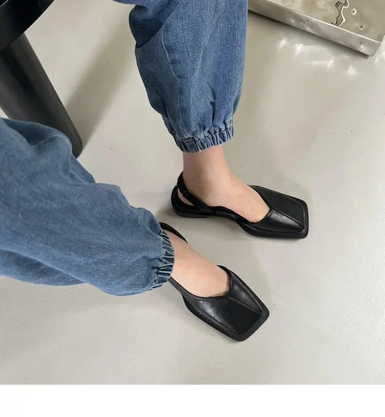 Elegant Square Heel Summer Sandals for Women with Elastic Band - Flat Casual Party Shoes