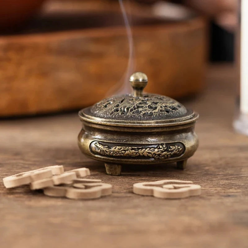 Alloy Incense Burner Stick Holder Plate - Buddhism Lotus Censer, Bronze Nasturtium Incense Burner with Dragon Design for Home Decor