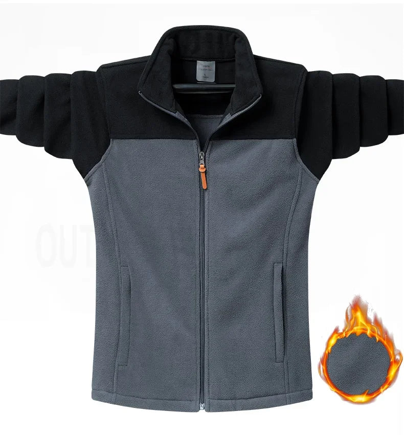 Oversized Men's Trendy Patchwork Fleece Jacket for Spring Sports and Casual Outings