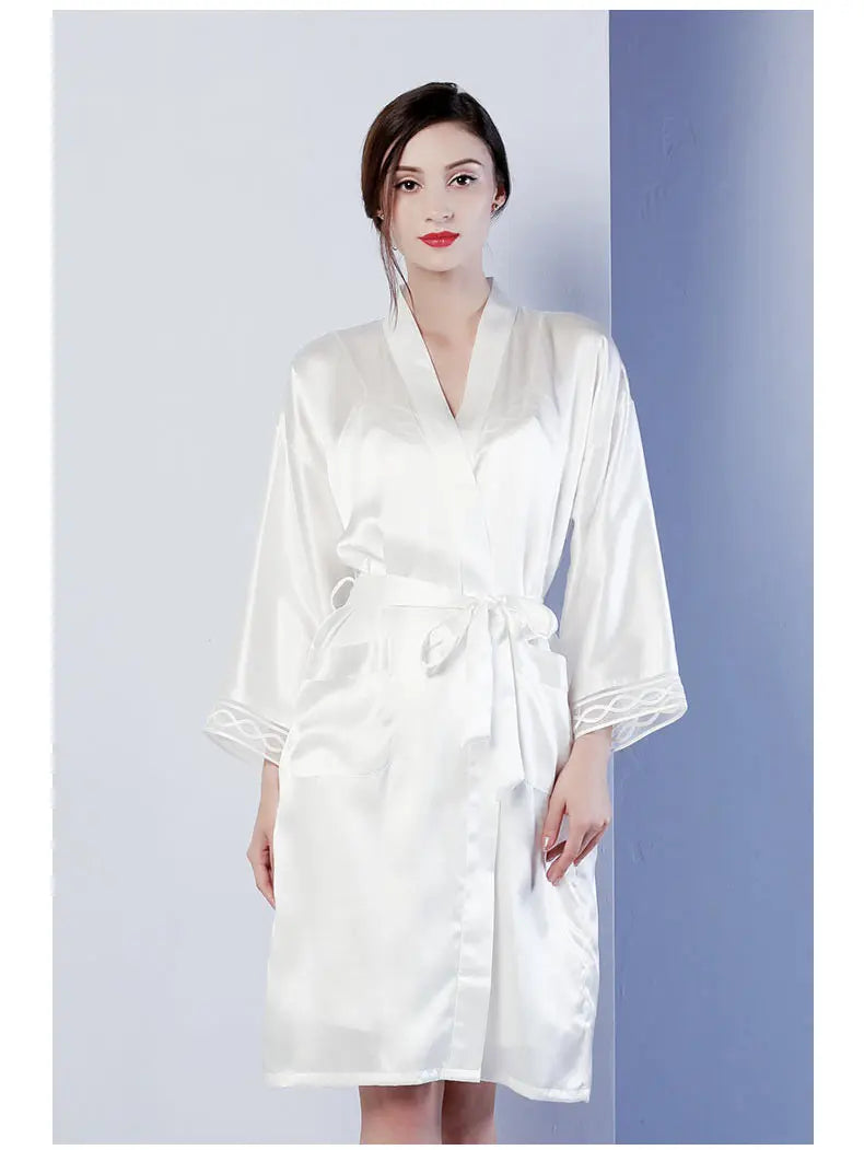 Luxury Mulberry Silk Women's Pajama Set with Kimono Robe & Nightgown - Birdtree