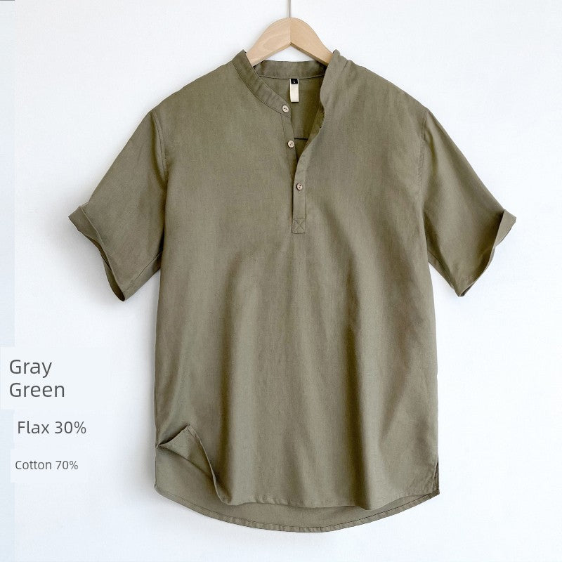 Men Short Sleeve Breathable Retro Thin Plus Size Linen