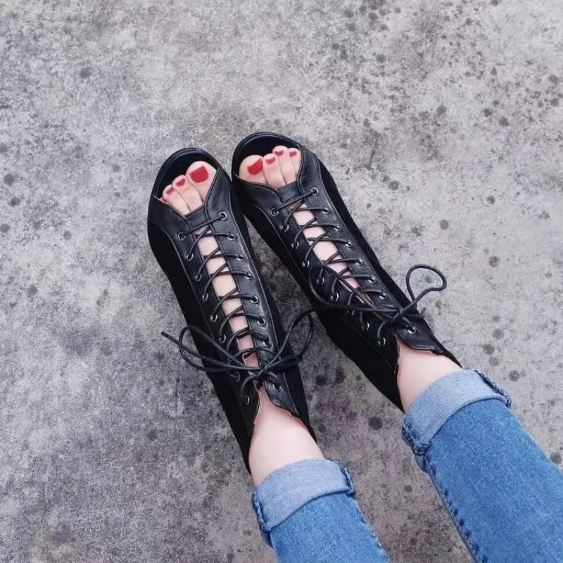 Lace-Up Peep Toe Stiletto Heels for Women - Sexy Hollow Mesh Sandals for Summer 2022