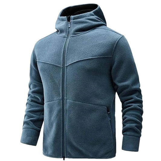 Men's Thick Hooded Fleece Jacket with Zipper - Winter Windproof Outwear for Big and Tall Sizes