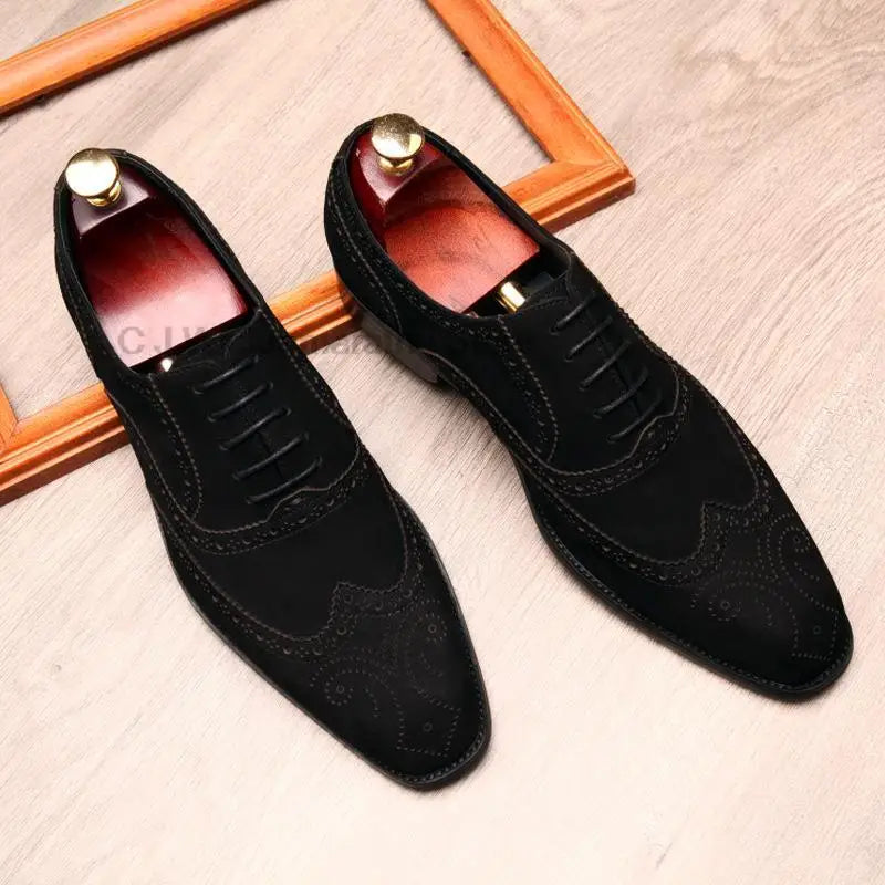 Stylish Handmade Genuine Leather Oxford Dress Shoes for Men in Black or Brown Suede - Perfect for Business, Parties, and Weddings