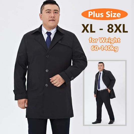 Big and Tall Men's Slim Fit Trench Coat - Lightweight Notched Lapel Windbreaker for Fall - 8XL