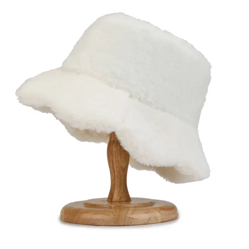 Chic Faux Fur Bucket Hat for Women - Warm Lamb Wool Fisherman Cap for Fall and Winter Activities