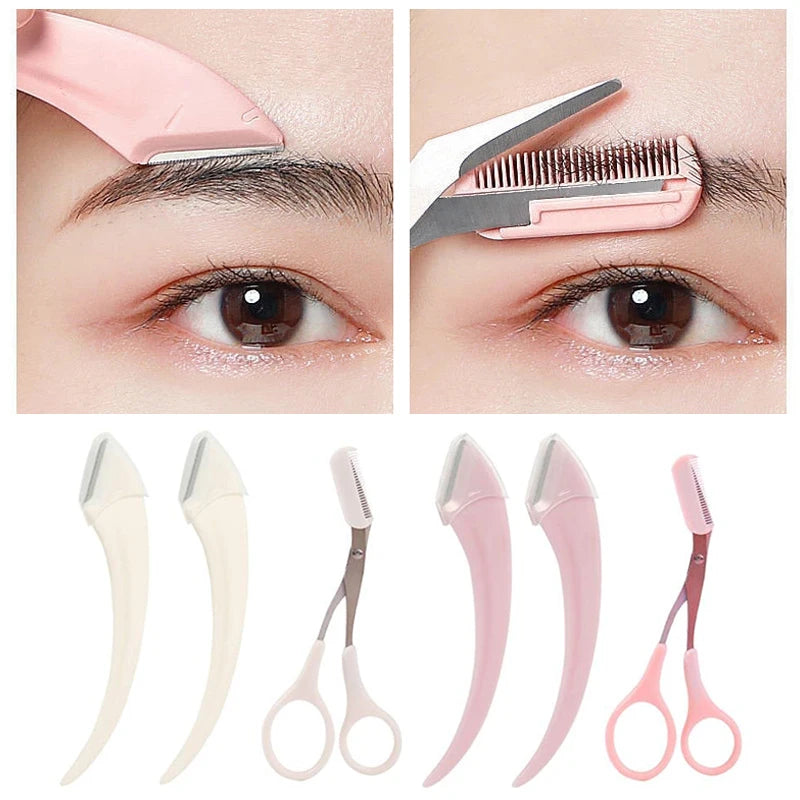 Fashionable Purple Eyebrow Grooming Kit: Foldable Trimmer, Comb, Scissors & Precision Tweezers - 2023 Collection