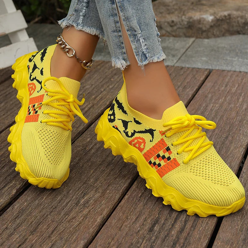 Vibrant Multi-Color Lace-Up Women's Thick Platform Sneakers for Ultimate Comfort and Style