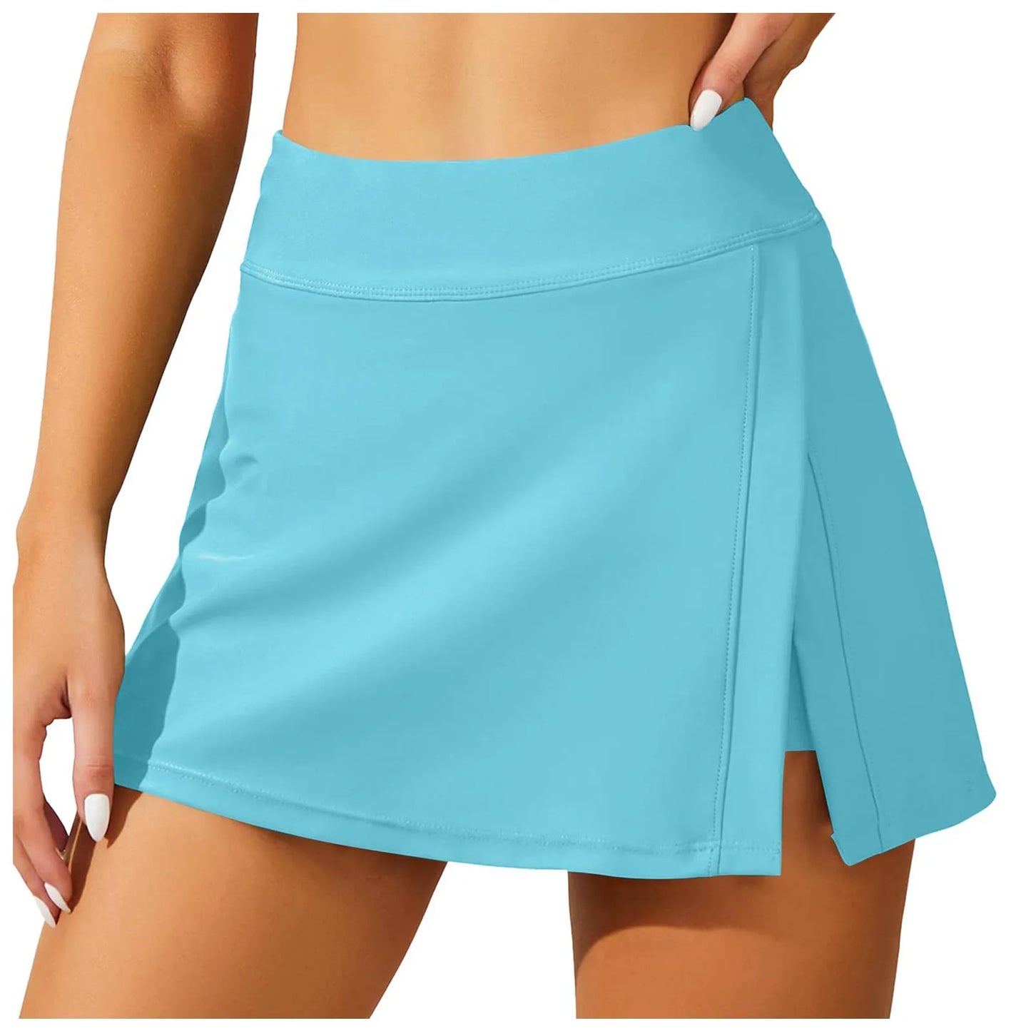 High-Waisted Women's Swim Skirt with Built-In Shorts - Stylish Split Bikini Bottoms for Summer Swimming