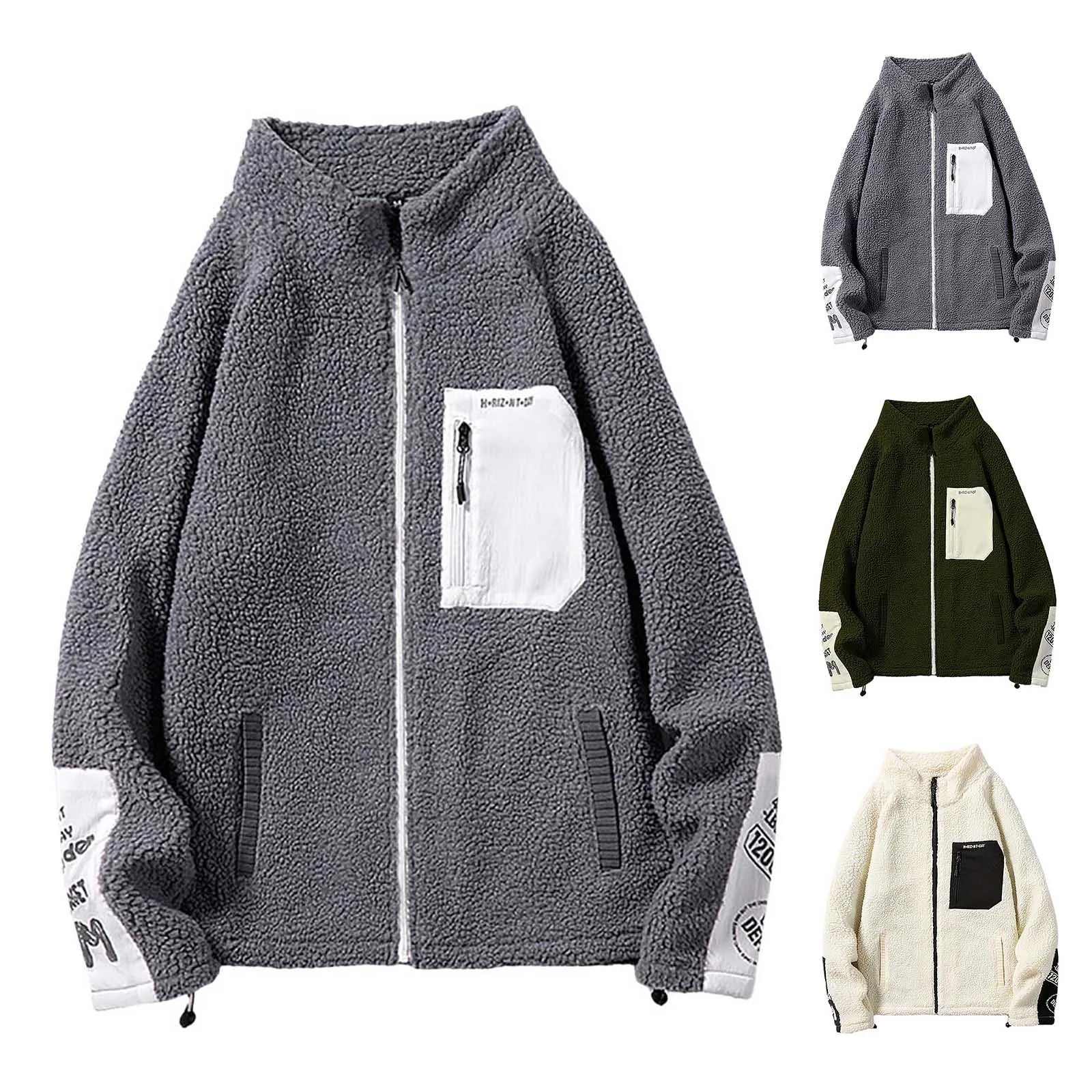 Personalized Color Block Lambswool Zip-Up Fleece Jacket for Men